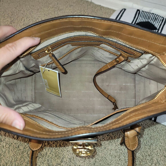 Michael Kors Hamilton Embossed-Leather Satchel in Acorn - Picture 10 of 16